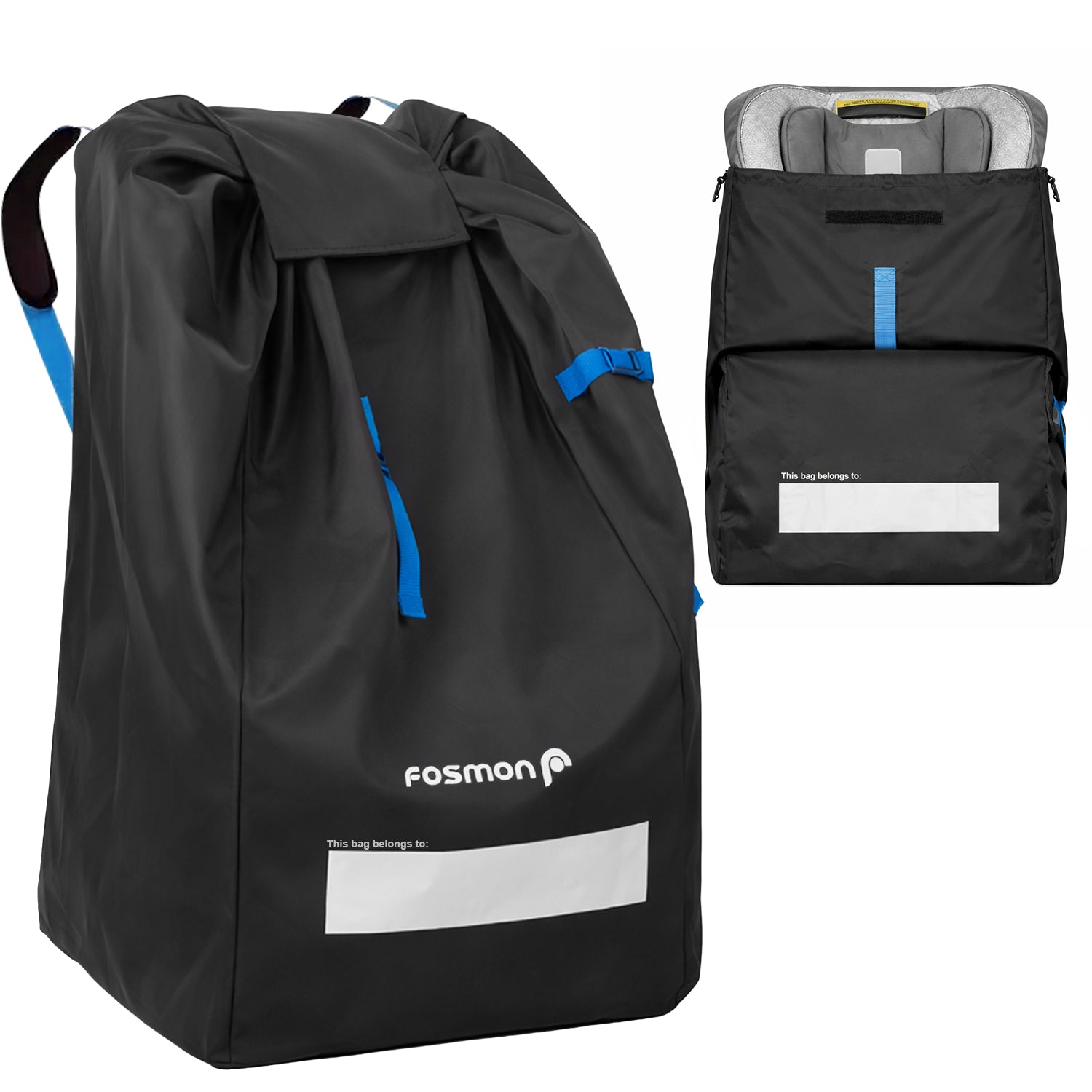 Fosmon Car Seat Travel Bag for Airplane, Nylon Backpack Style, Reinforced Seams Padded Adjustable Shoulder Strap, Drawstring Airline Gate Check Bag