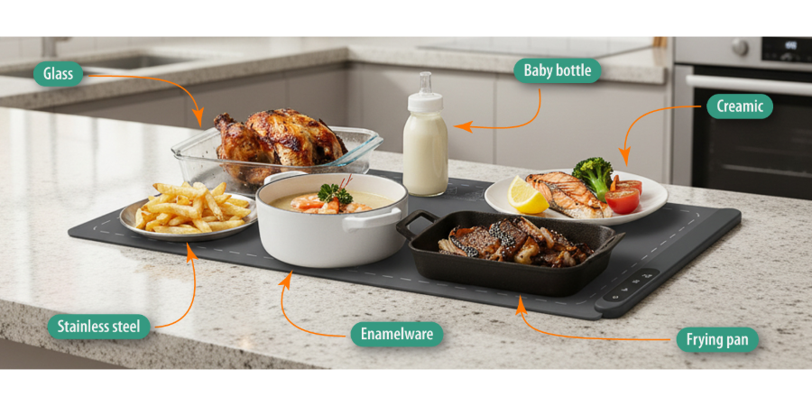 Garnen Warming Mat for Food, Electric Food Warming Mat, 23"x15" Silicone Food Warmer with 9 Temp Level, 8 Timer Settings, Portable Roll-Up Heating Mat