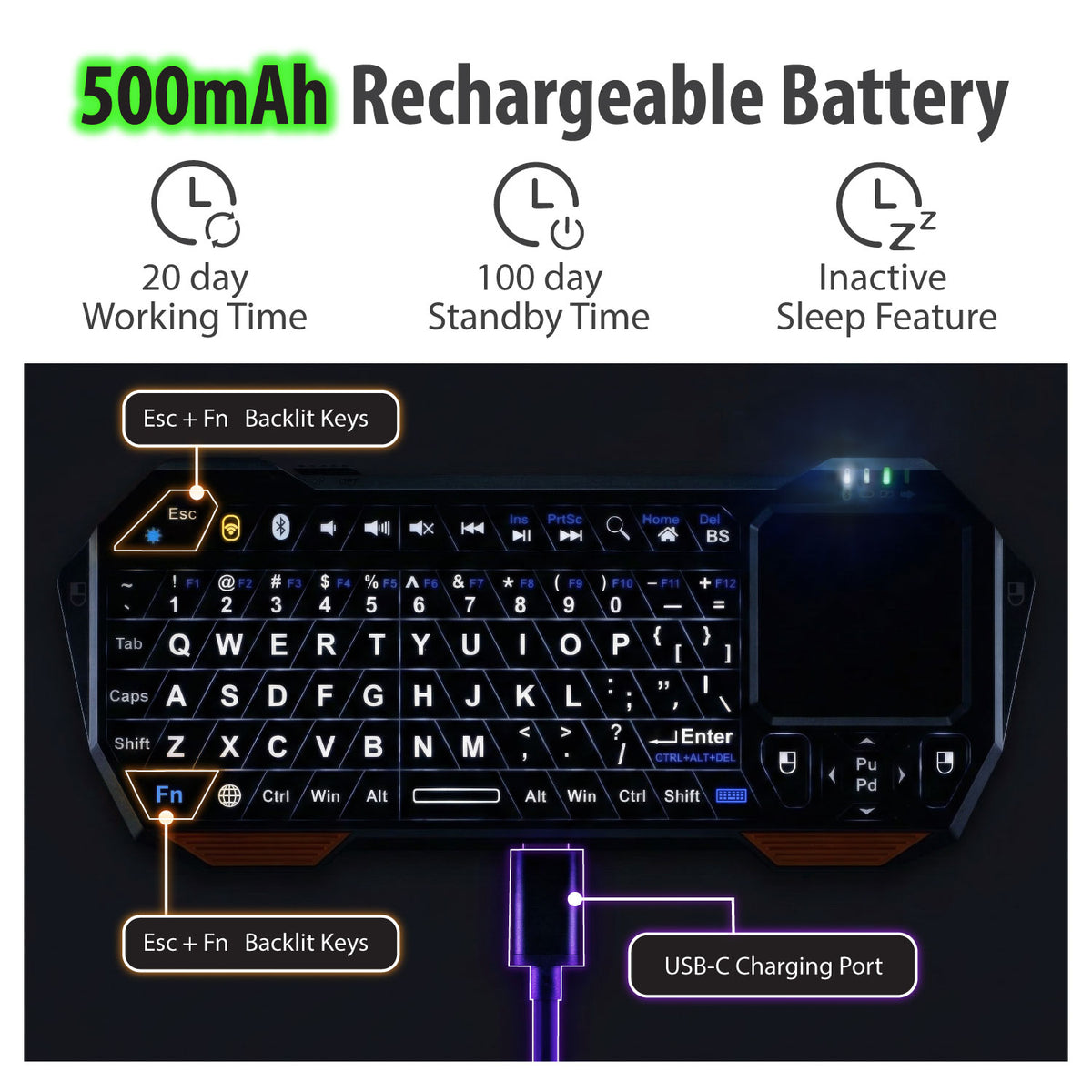 Mini Bluetooth Keyboard with Touchpad – Wireless QWERTY Remote for ...