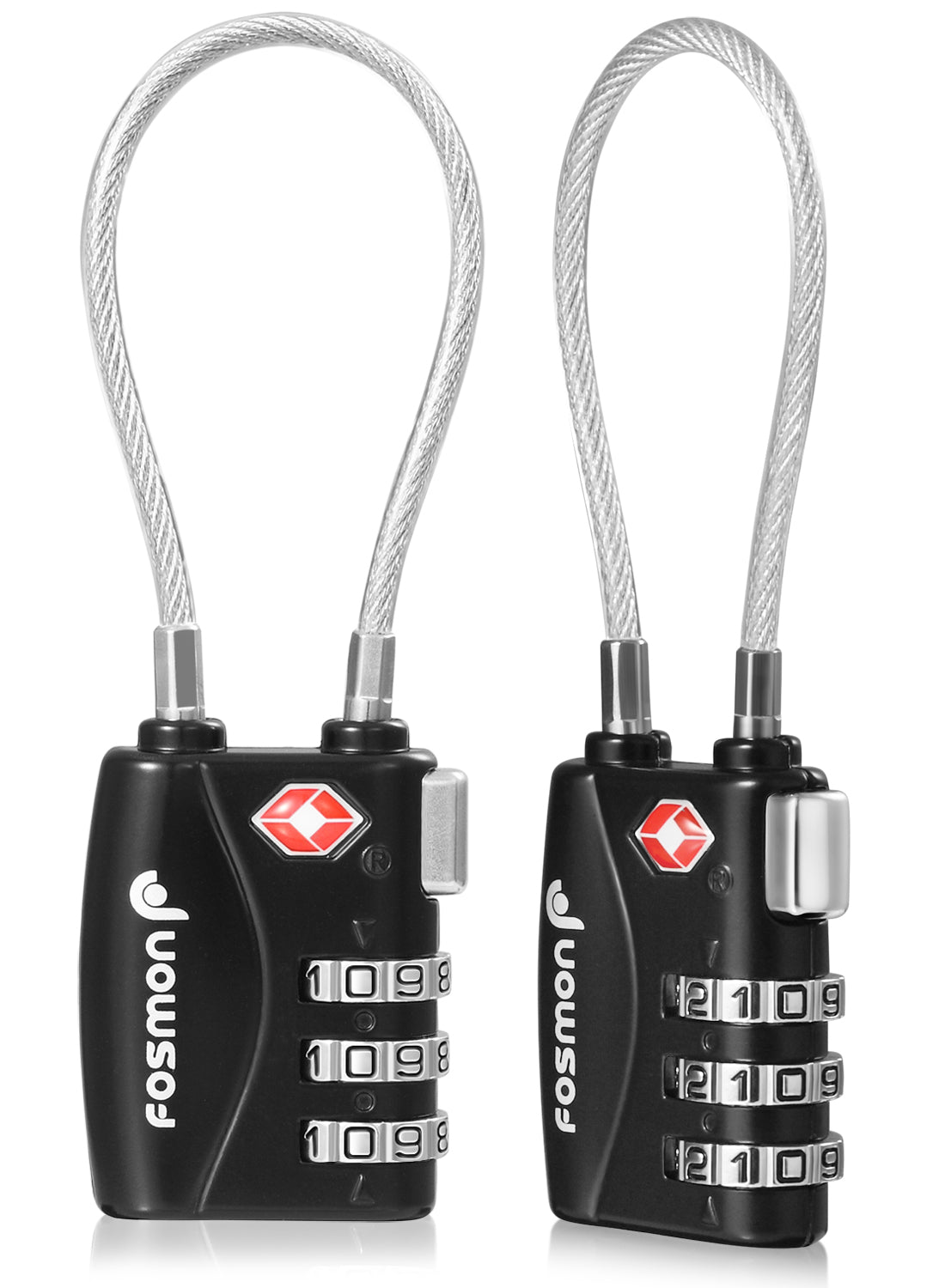 Fosmon TSA Approved Cable Locks for Luggage, Suitcase, Gun Case with Push Release Button, 3 Digit Long Shackle Combination Wire Locks for Backpack Zipper Anti Theft, Gym Locker