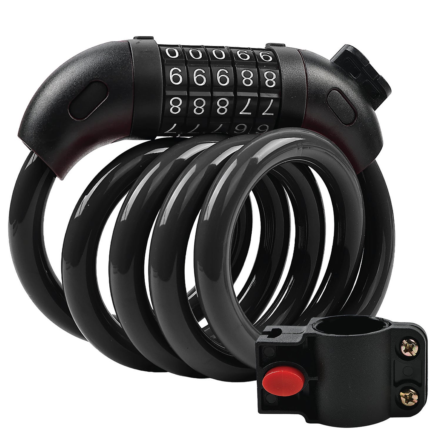 Fosmon Bike Lock Cable (6 Feet), Heavy Duty 5-Digit Self Coiling Resettable Combination Code, Bicycle Chain Flexible Steel Security Cable Lock with Bike Mount Holder - Black