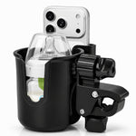 Fosmon 2 in 1 Stroller Cup Holder Attachment with Phone Holder, Universal Adjustable Clamp Drink Mount, Black