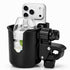 Fosmon 2 in 1 Stroller Cup Holder Attachment with Phone Holder, Universal Adjustable Clamp Drink Mount, Black