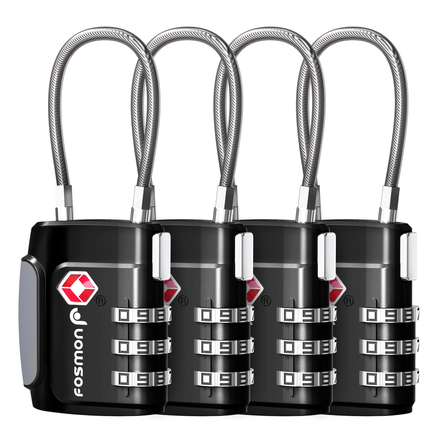 Fosmon 4 Pack TSA Approved Luggage Lock, 3 Digit Combination Lock Easy to Set Luggage Cable Lock, Travel TSA Lock for Luggage Suitcase Backpack Locker