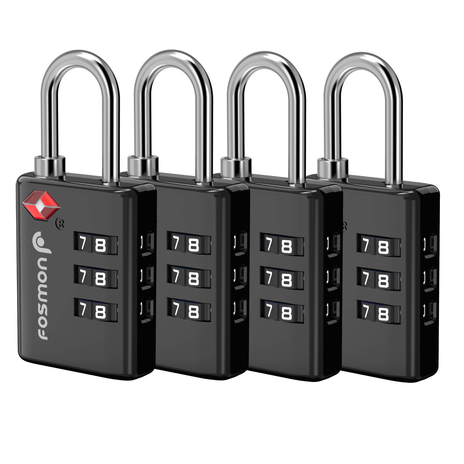 TSA Accepted Luggage Locks, Fosmon Open Alert Indicator 3 Digit Combination Padlock Codes for Travel Bag, Suit Case, Lockers, Gym, Bike Locks or Other (4 Pack)