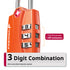 Open Alert Indicator TSA Accepted 3 Digit Combination Luggage Lock - Orange