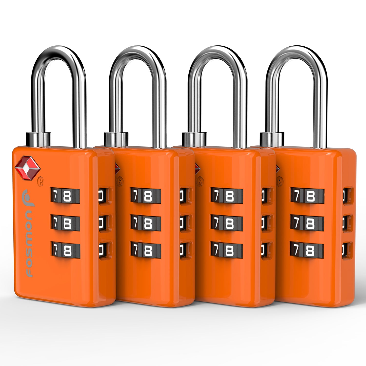 Fosmon TSA Accepted Luggage Locks (Orange - 4 Packs), Open Alert Indicator 3 Digit Combination Padlock Codes for Travel Bag, Suit Case, Lockers