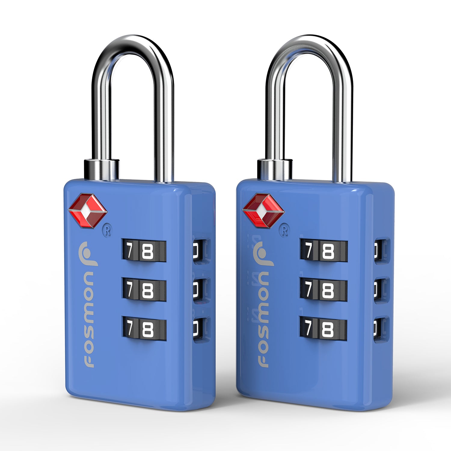 Fosmon TSA Approved Locks for Luggage. Suitcase Locks with Open Alert Indicator, 3 Digit Combination Padlock with Alloy Body for Travel, Backpack Zipper Anti Theft, Locker, Gym, Gun Case- Blue 2 Pack