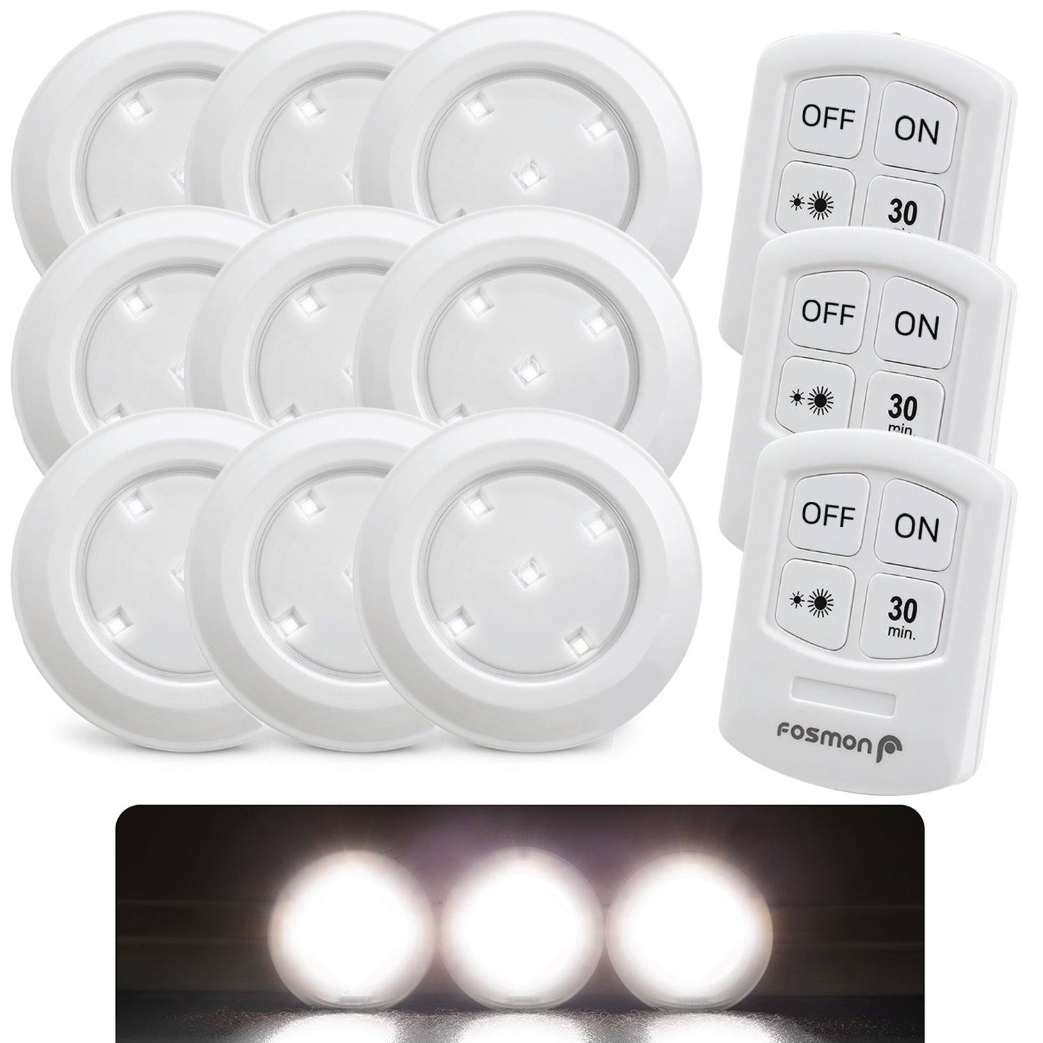 Wireless LED Puck Light with Remote Control (Battery Powered) - White
