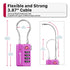 Fosmon TSA Accepted 4 Digit Combination Cable Luggage Lock - Black, Blue, Purple and Pink (Metallic) - 4 Pack