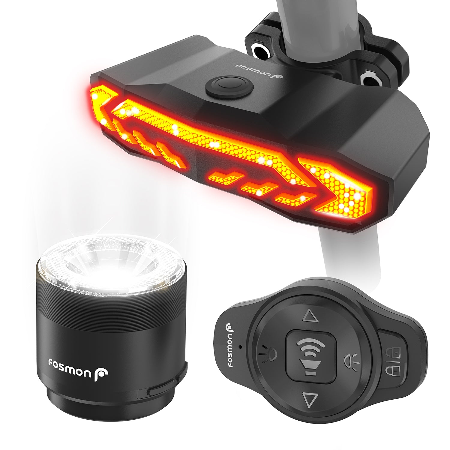 Fosmon Anti-Theft Rectangle Bike Taillight & Headlight w/ Remote Control - Black