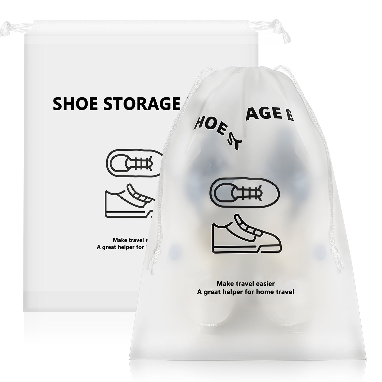 Waterproof Translucent Design Adjustable Drawstring Closure Shoe Bag (13 x 17”)