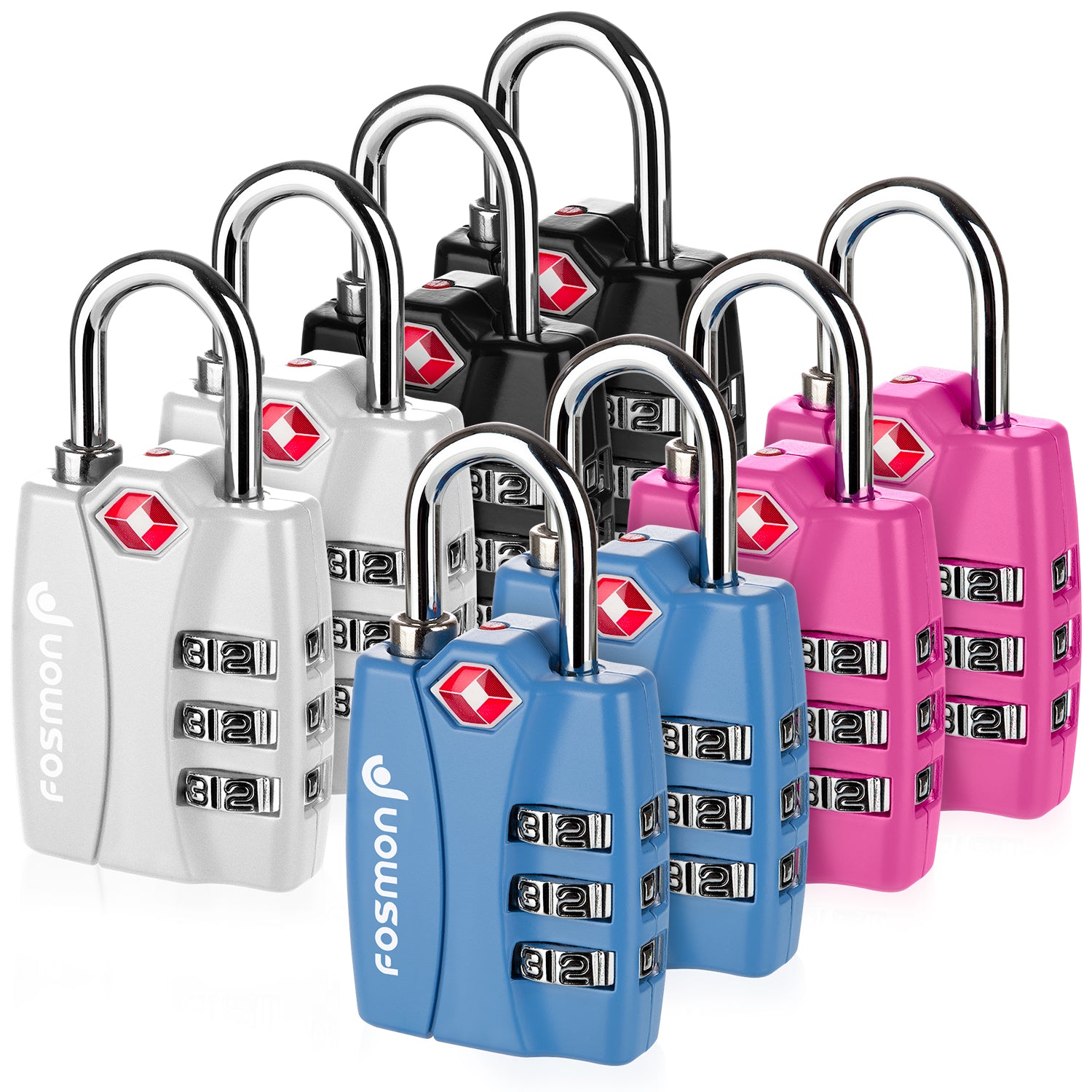 Fosmon 8 Pack TSA Locks for Luggage, Combination Luggage Locks TSA Approved Travel Locks, Easy to Set Suitcase Lock for Travel Baggage Backpack Gym