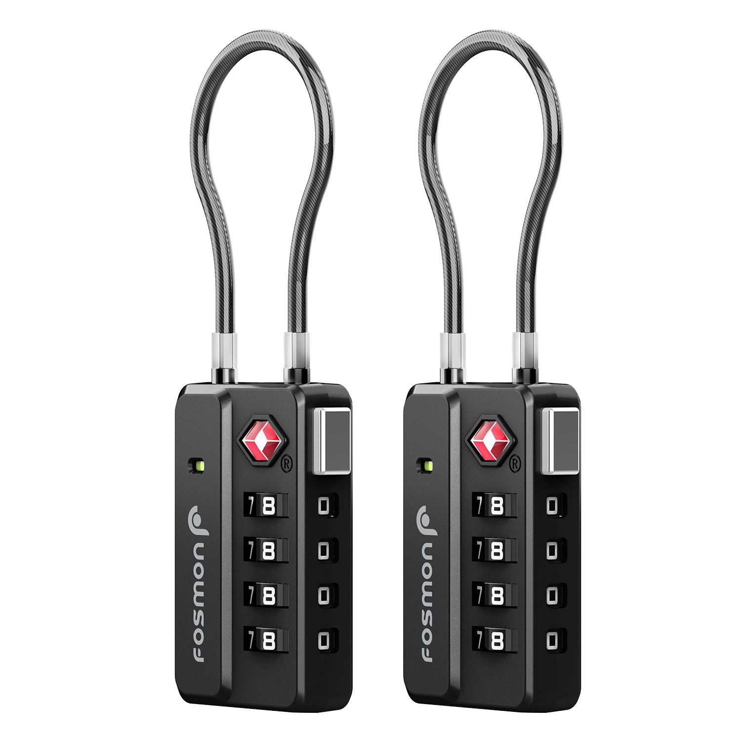 Fosmon 2 Pack TSA Accepted 4-Digit Combination Cable Luggage Lock, Zinc Alloy & Steel - Black