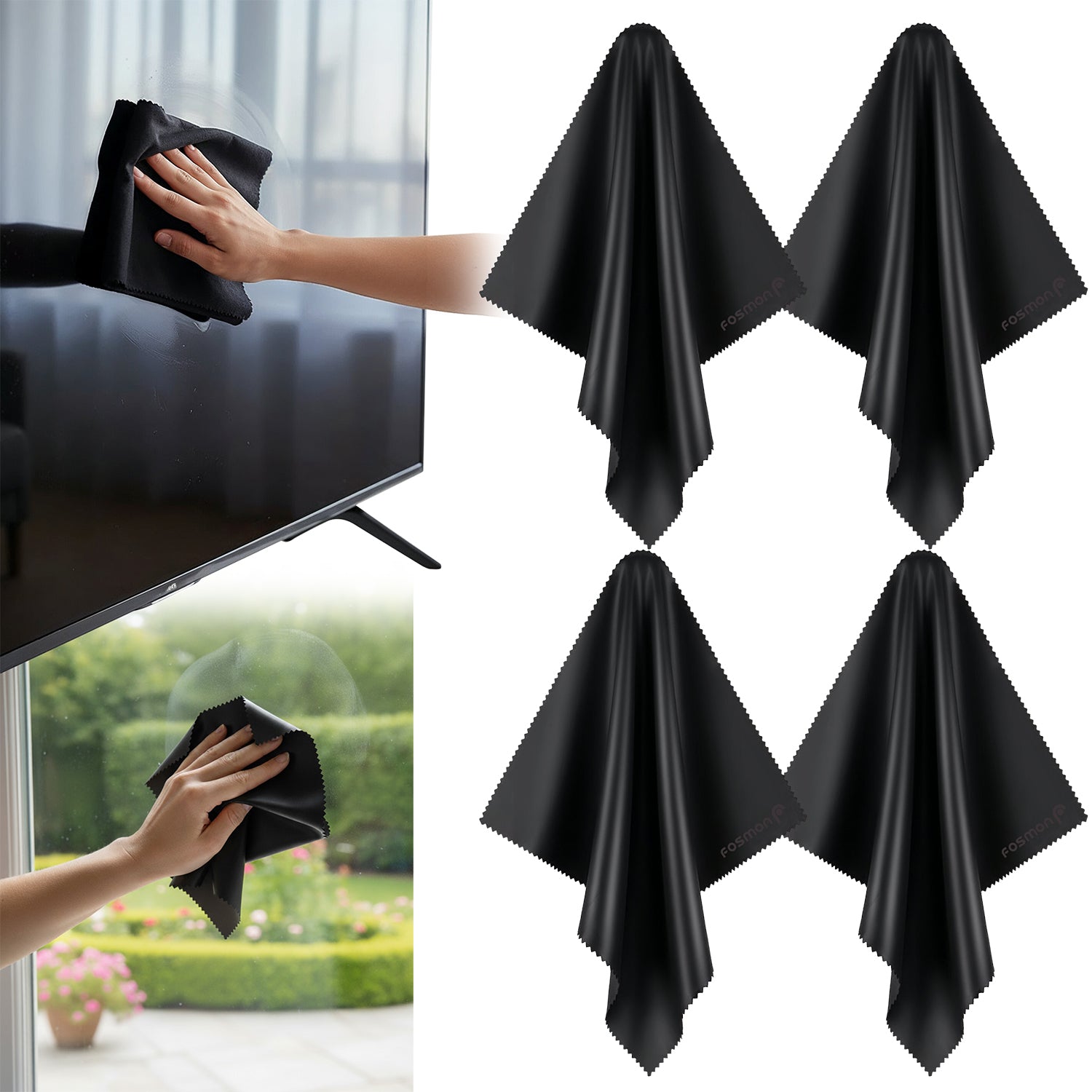 Fosmon Microfiber Cleaning Cloths (4 Pack), 16 x 16 inch Extra Large Dust Rag Towels for LCD Screen, Digital Video Camera Lens, Laptop, HDTV, PC, Monitor Screen, Smartphones, Tablet, and More