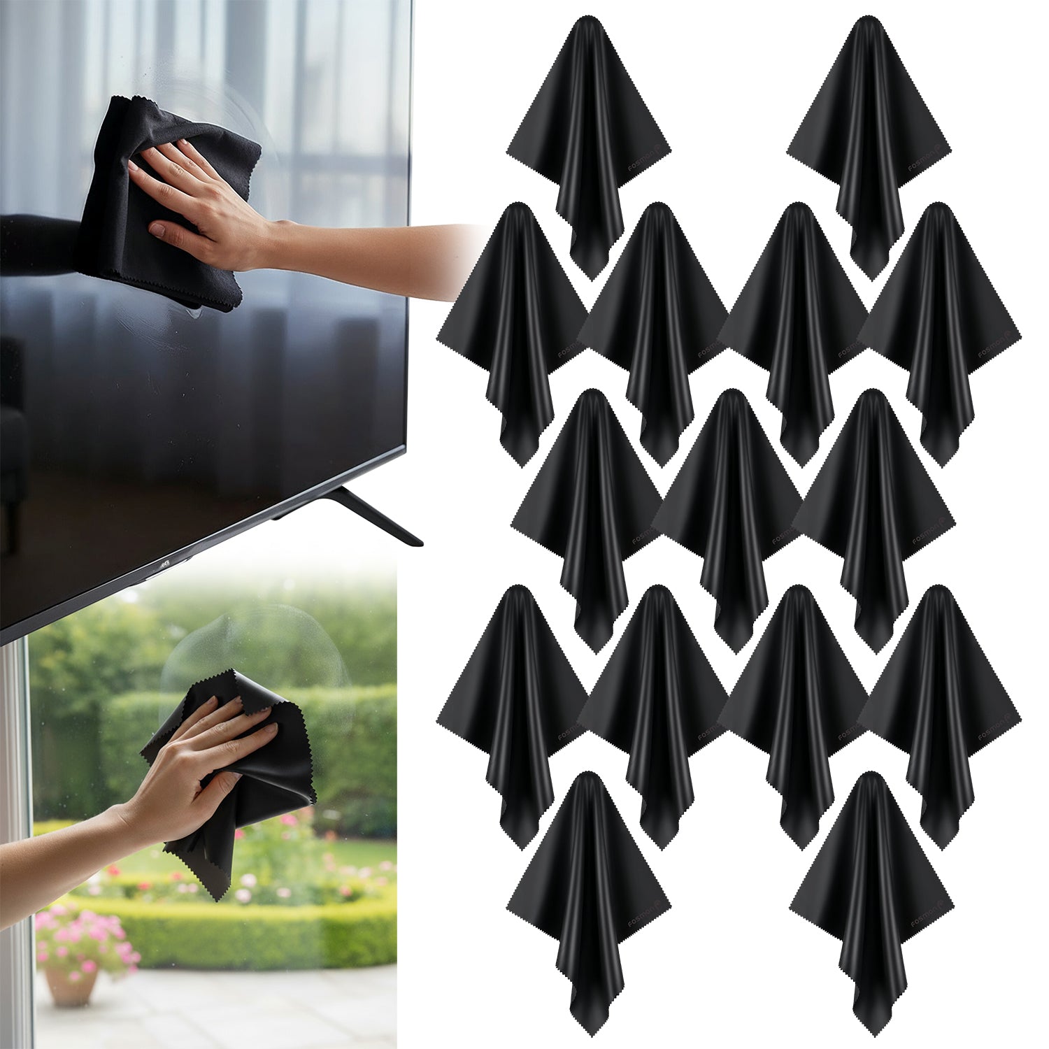 Fosmon Microfiber Cleaning Cloths (15 Pack), 6 x 7 inch Dust Rag Towels for Eyeglasses, LCD Screen, Digital Video Camera Lens, Laptop, HDTV, PC, Monitor Screen, Smartphones, Tablet, and More