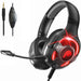 Gaming 3.5mm+USB LED Stereo Headset with Microphone and Audio Controls Black w/ Red LED
