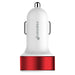 Dual USB Car Charger - White Charger / Red Frame