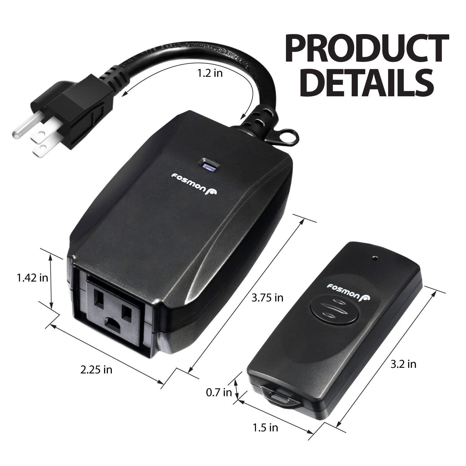 Fosmon WavePoint Outdoor Wireless Remote Control Outlet – 125V 15A ETL ...