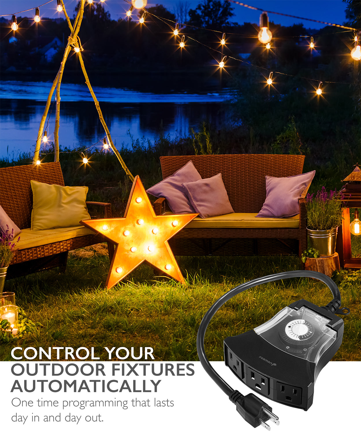 Outside Light Timer For Inflatables Fosmon 24-Hour Outdoor Mechanical Light Timer – 3-Outlet Black Socket