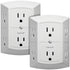 6 Outlet Grounded Wall Tap Power Adapter 3 sided -125VAC 15A- White