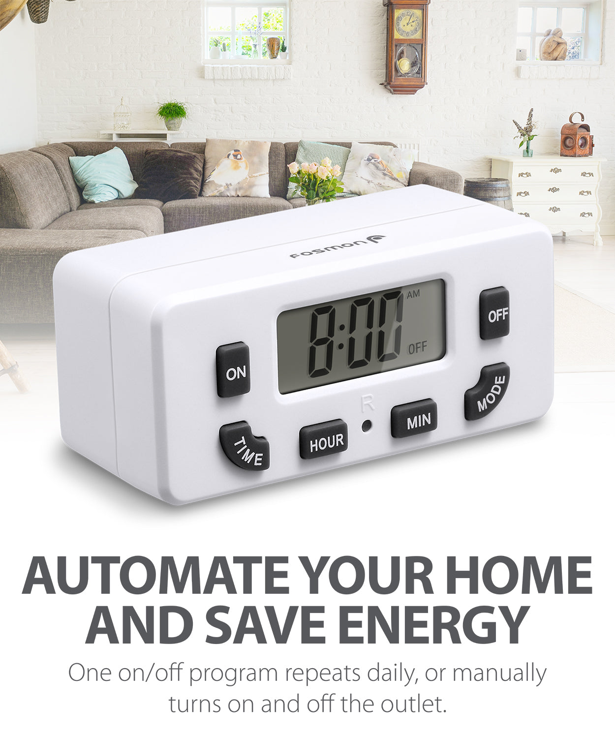 Fosmon 24-Hour Programmable Timer – ETL-Listed, 1 Outlet, 1 On/Off ...