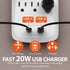[ETL Listed] AC125V/15A/60Hz 6-Outlet US Wall Mount Surge Protectr (1225J), w/ Surge Protector Indicator, USB-C (3A) & USB-A (1A) Port – White