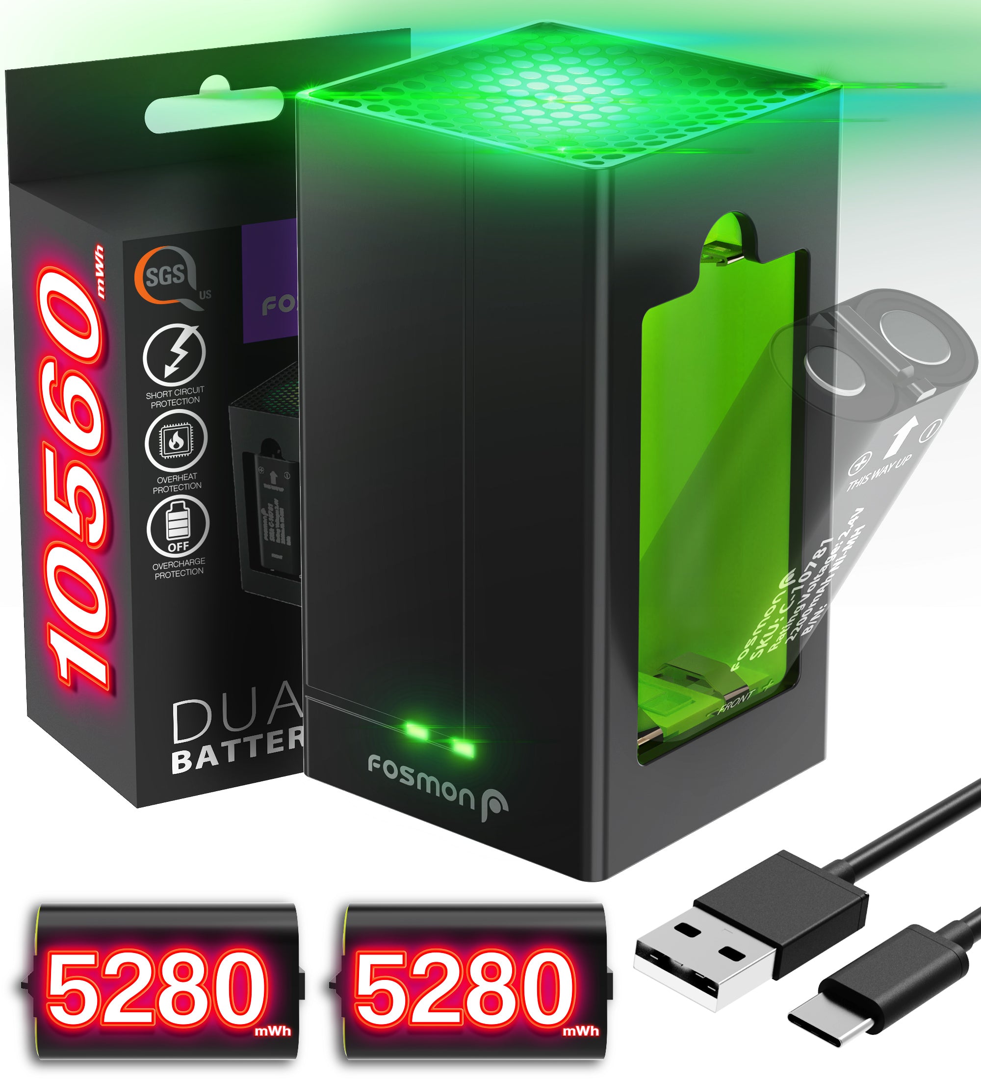 Universal Dual Charger w/ 2 x 2200mAh RechargeableBattery Pack for Xbox Series X/S, Xbox One, and Xbox OneX Controllers