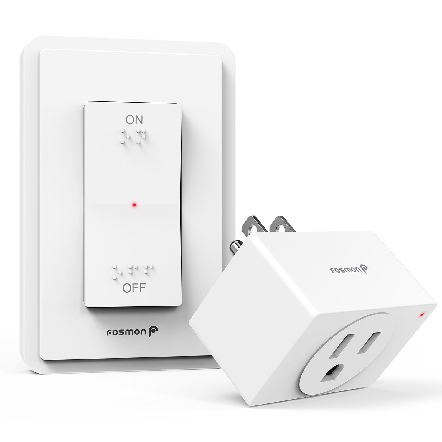 WavePoint [ETL Listed] 125V/15A Wireless Outlet Plug with Wall Switch & Braille (On/Off) Mark White