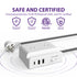 [ETL Listed] 125V/10A 4 Outlet Power Extension w/x1 USB C (3A) & x2 USB A (2.4A), & Fabric Braided Cable 5FT White