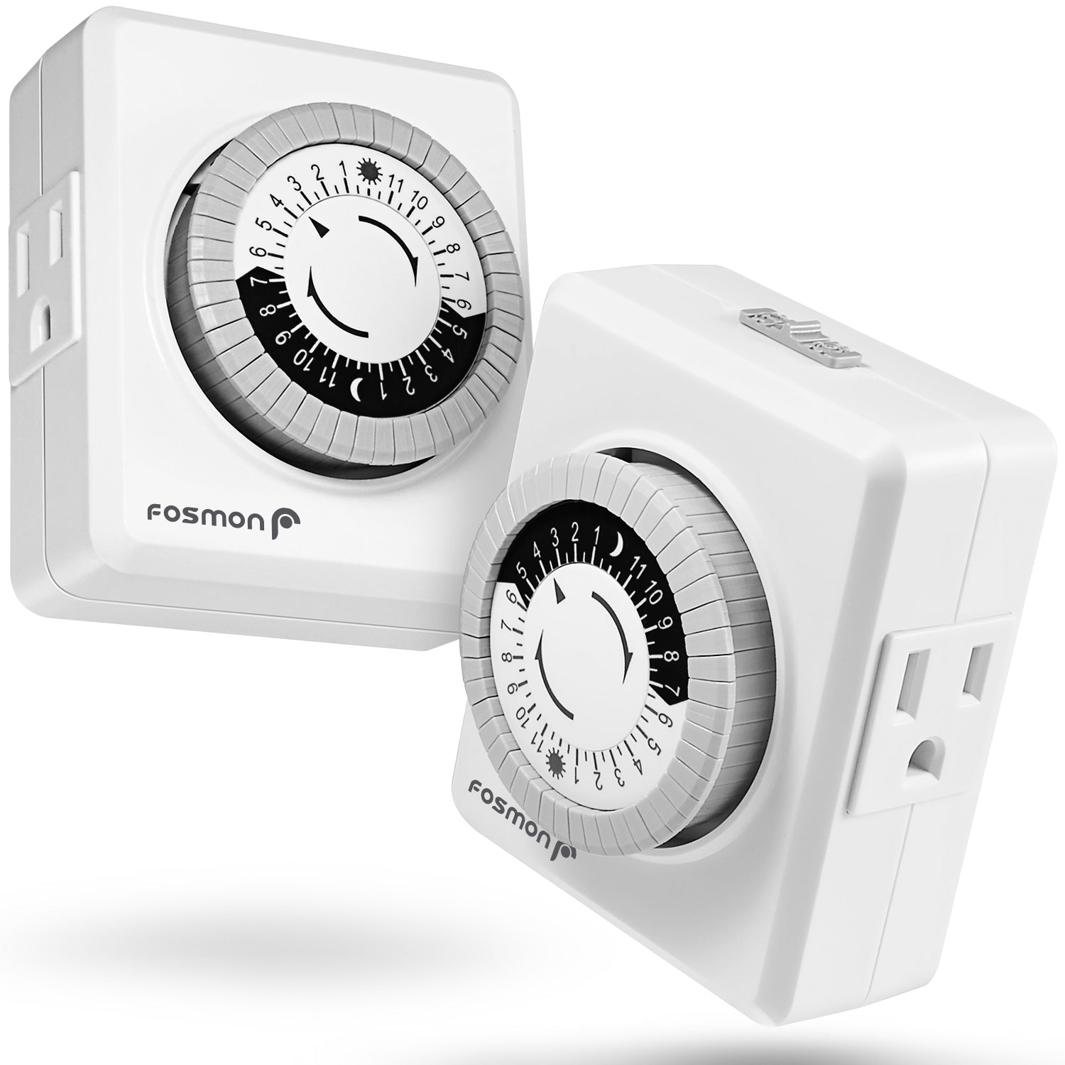 Fosmon [ETL Listed] 125V/15A 24-Hour Mechanical Outlet Timer with Two US Socket Outlets - White - 2 Pack