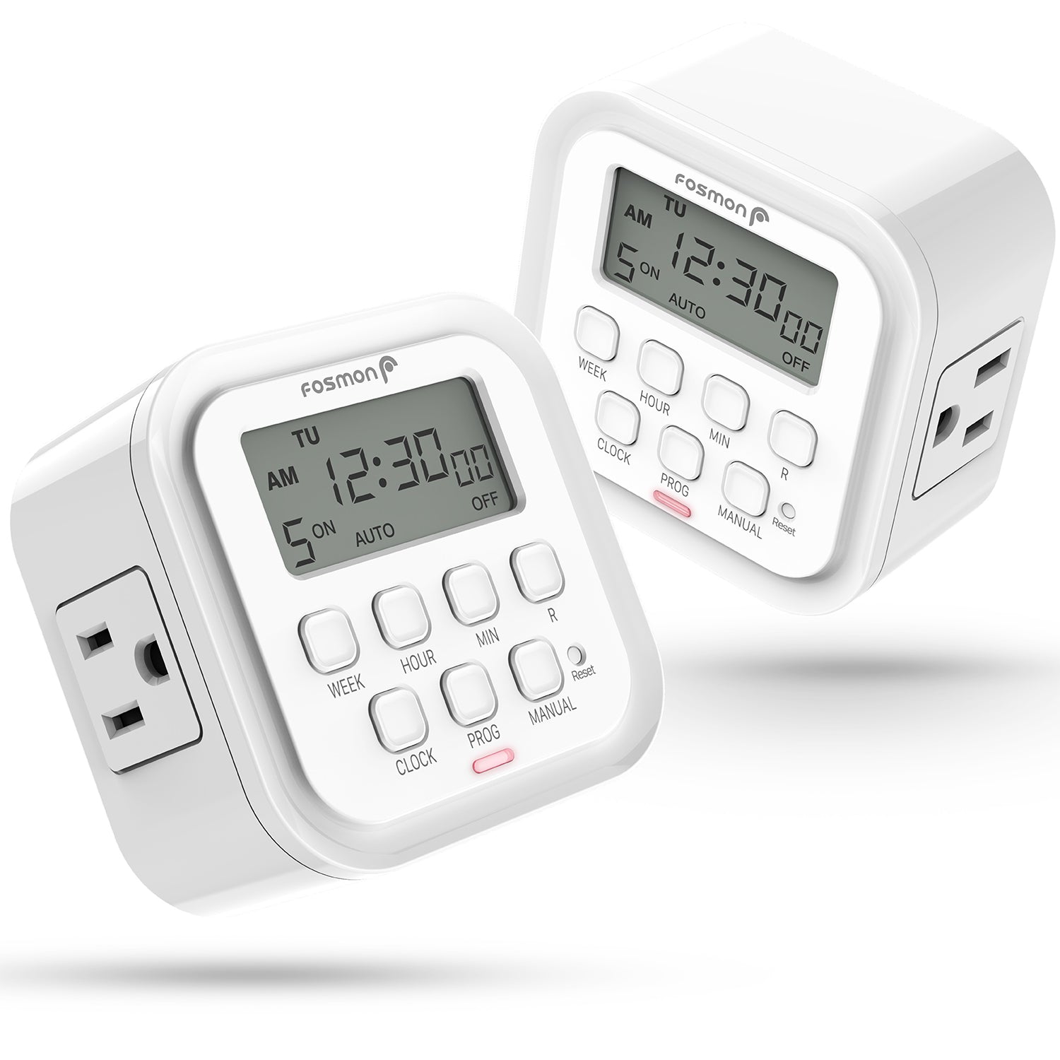 [ETL Listed] 125V/15A Indoor Weekly Digital Outlet Timer with Two US Socket Outlets White