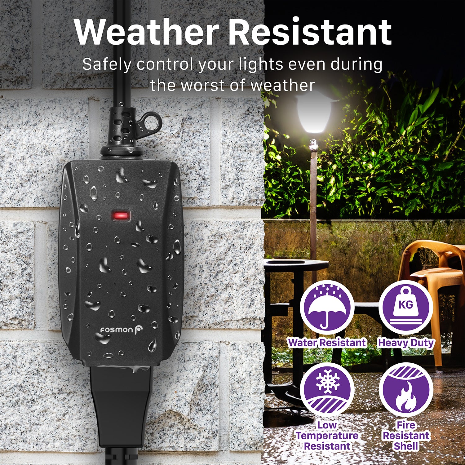 Fosmon WavePoint Outdoor Wireless Outlet – ETL-Listed, 125V 15A with 2 ...