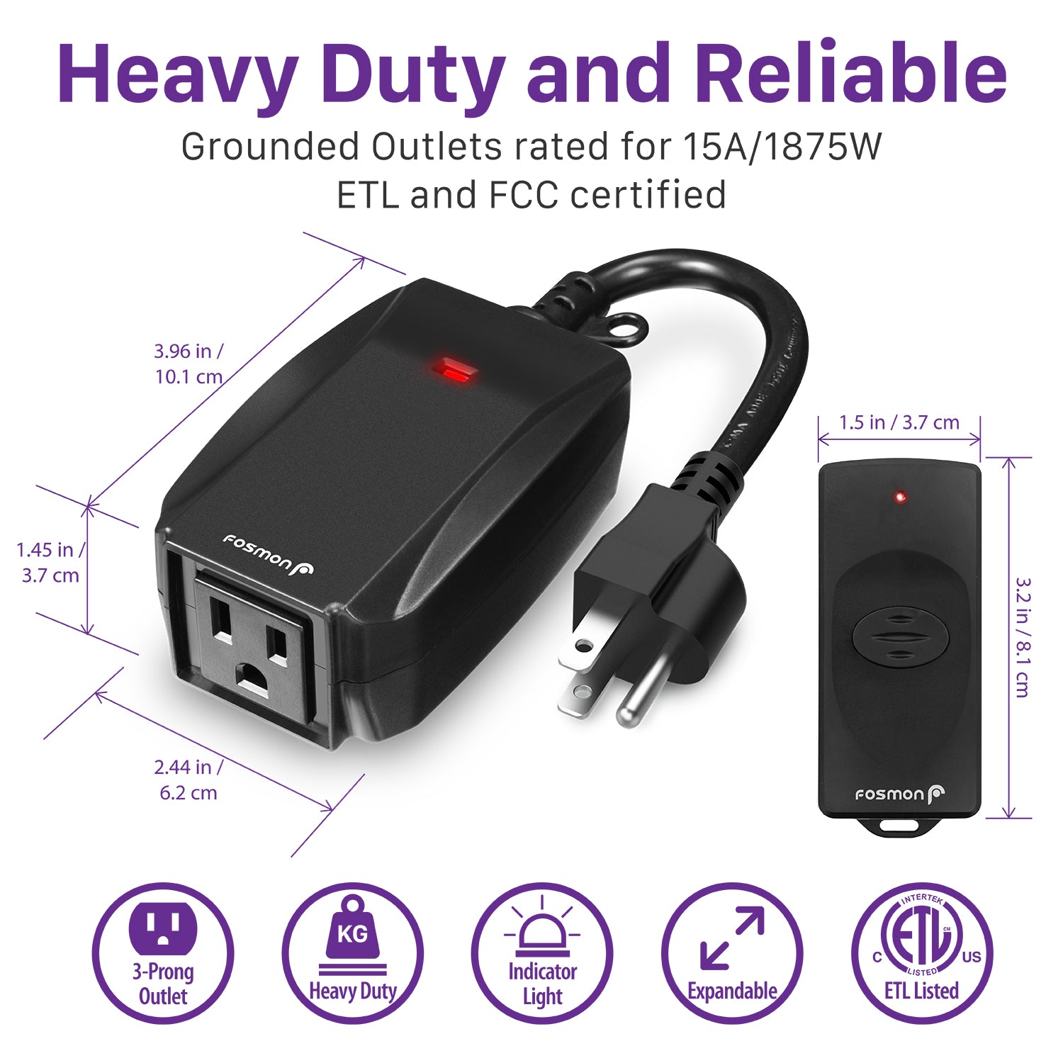 Fosmon WavePoint Outdoor Wireless Outlet – ETL-Listed, 125V 15A with 2 ...