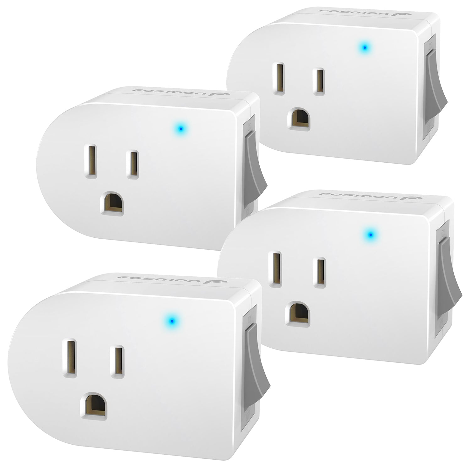 Fosmon Grounded Outlet with ON/Off Switch (4 Pack), 3 Prong Electrical Plug Outlet Extender Switch, 245J Single Port Power Adapter Surge Protector, 15A Circuit Breaker, White, ETL Listed