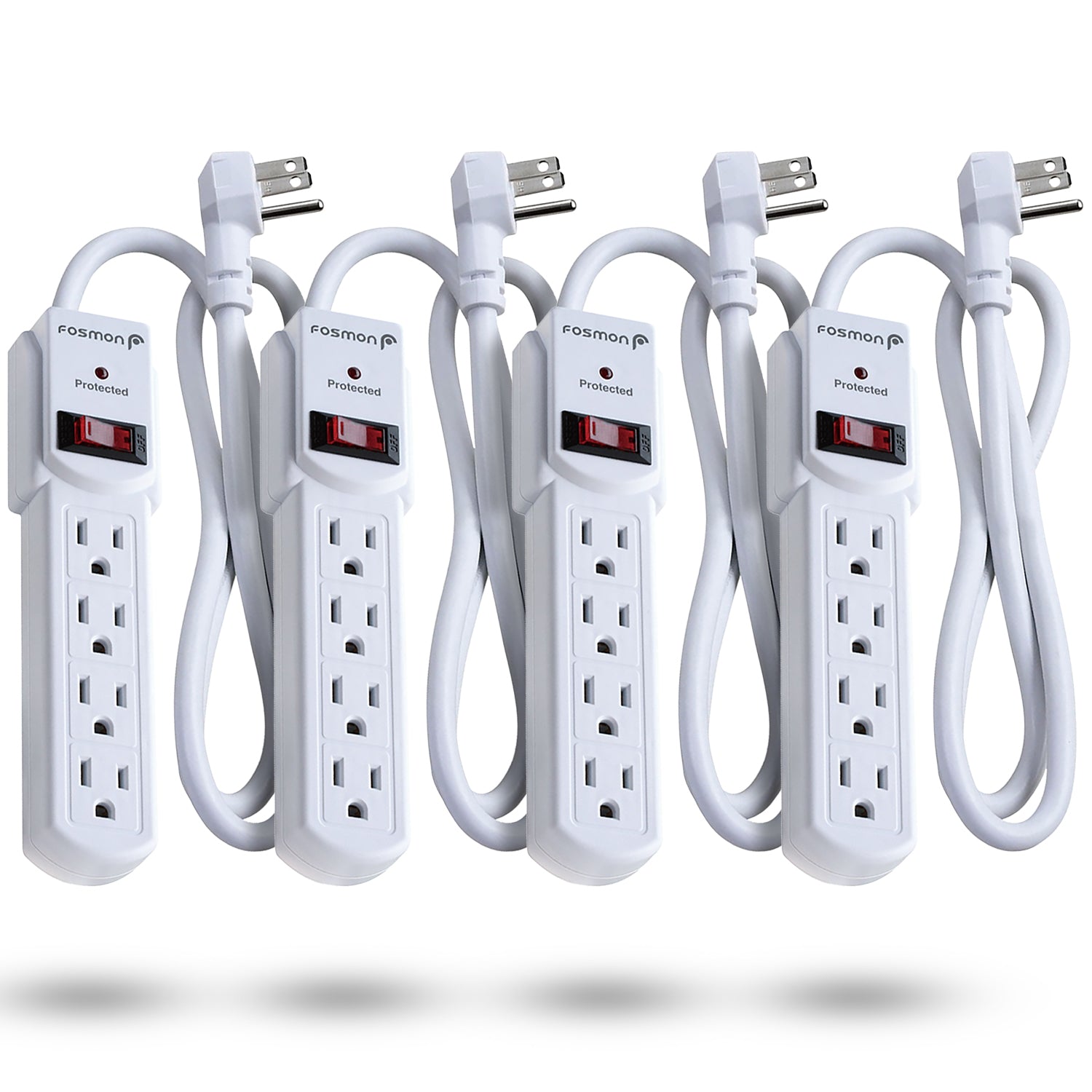 Fosmon [ETL Listed] AC125V/15A/60Hz 4-Outlet US Power Strip with Flat Plug and 3FT Power Cord - White - 4 Pack
