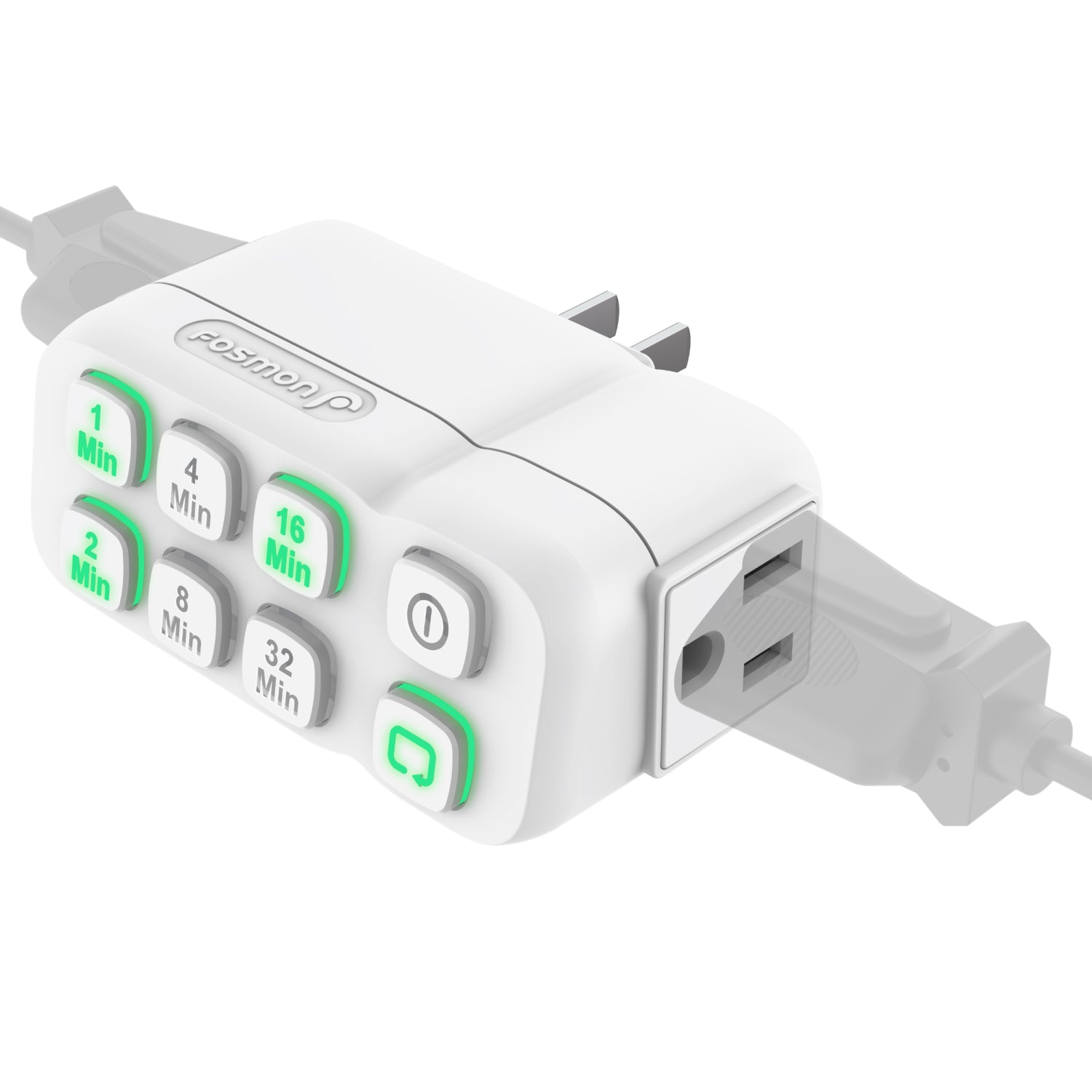 Fosmon [ETL Listed] 125V/15A/60Hz 63 Minute Plug-in Countdown Timer w/ 2 Grounded Outlets - White
