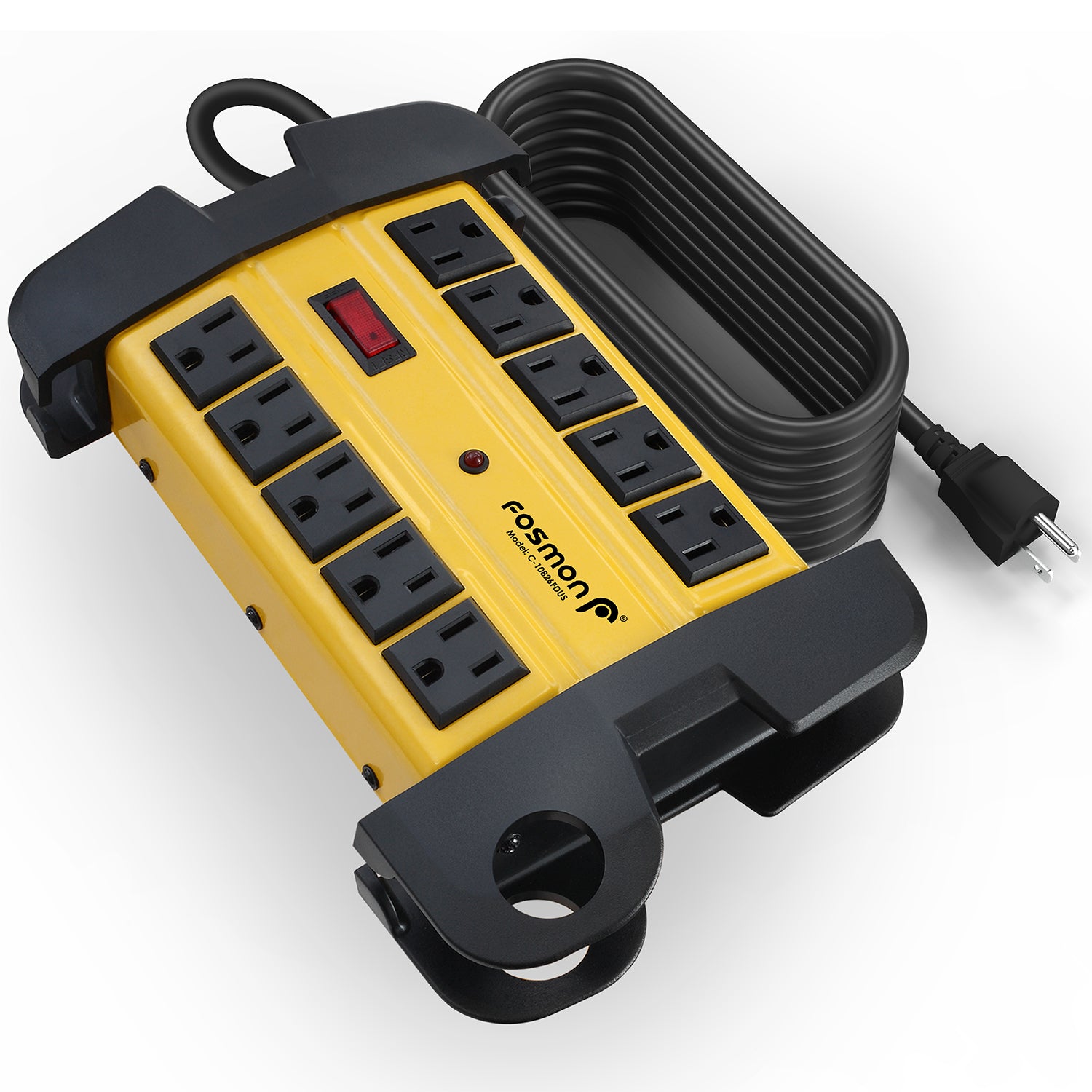 [ETL Listed] 125/15A Heavy Duty 10-Outlet Power Strip Surge Protector (3,150J) w/ On/Off Switch - 15FT - Yellow/Black