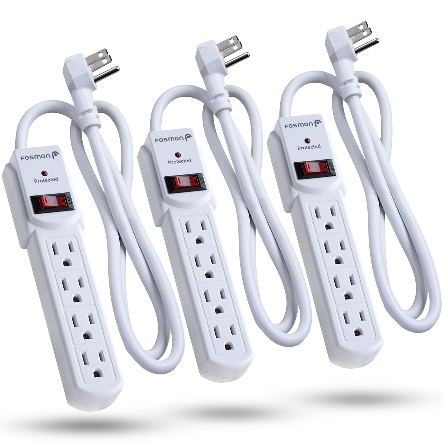 [ETL Listed] AC125V/15A/60Hz 4-Outlet US Power Strip with Flat Plug and 3FT Power Cord - White