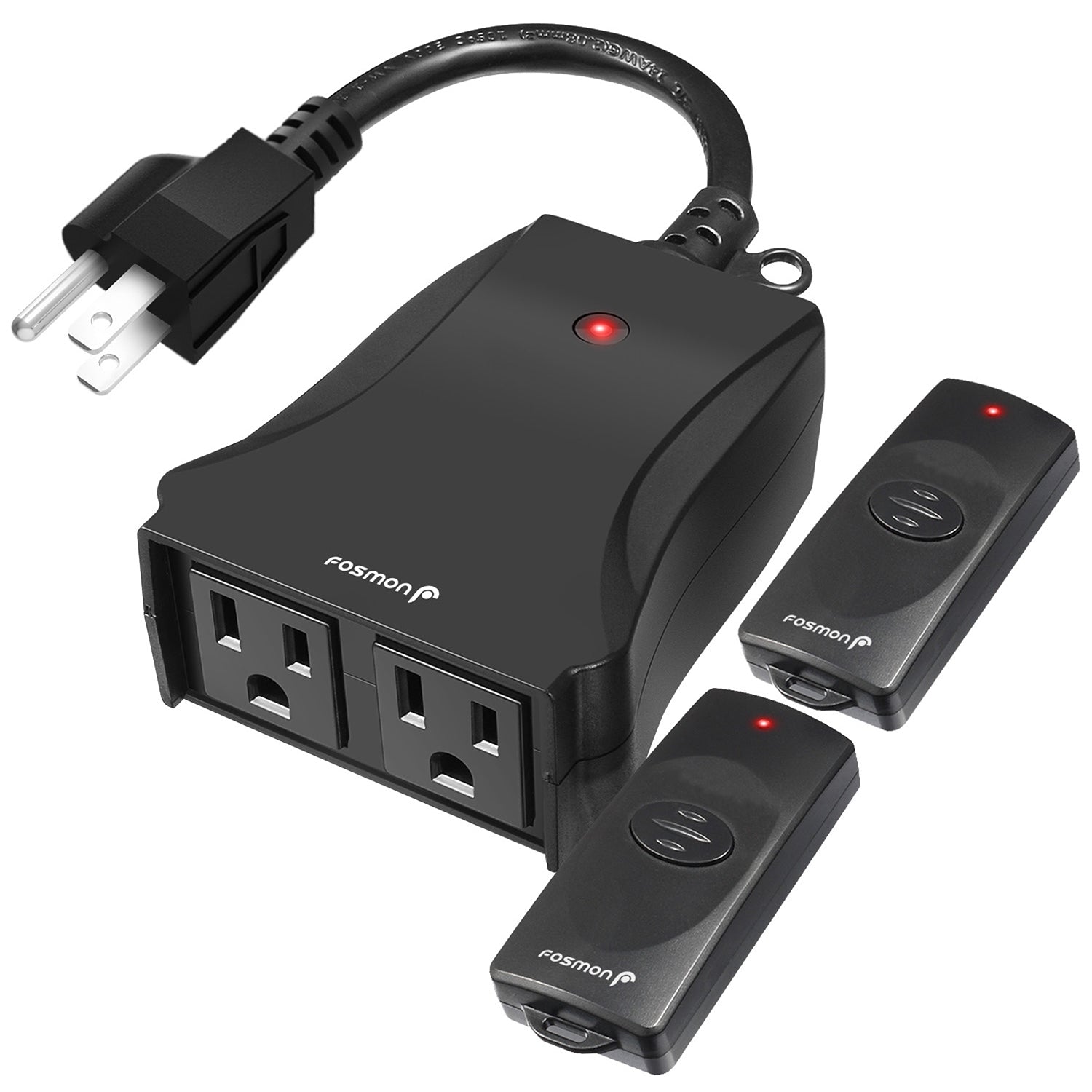 Fosmon WavePoint [ETL Listed] 125V/15A 25M Outdoor Wireless Remote Control US 2-Outlet with X2 Remote Control - Black (Straight Plug)