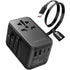 Fosmon 35W International Travel Adapter: US, EU, UK, & AU with Built-in USB-C Cable - Black (Input: 100-250V)