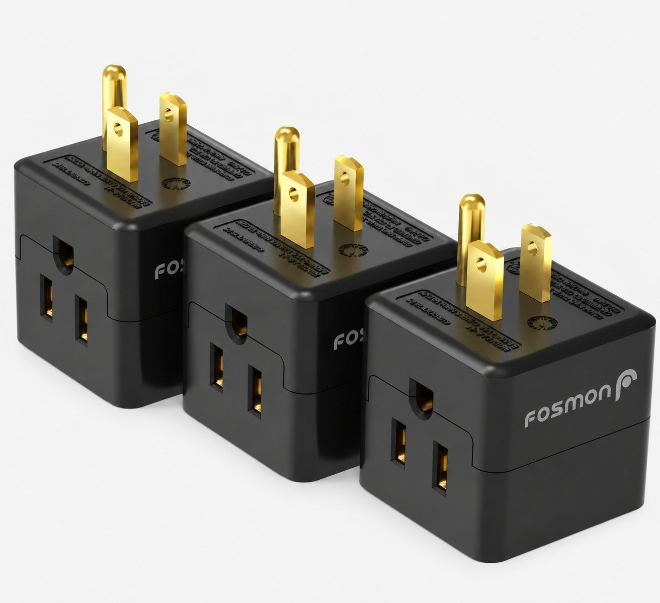 Fosmon 3 Pack 3-Outlet US Wall Tap Adapter, ETL Listed Grounded 3-Prong Expander, Black, 15A/125V/1875W