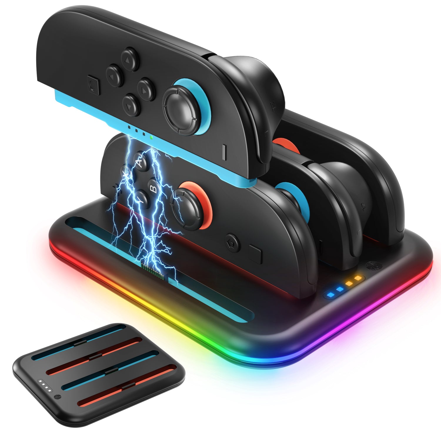 Fosmon Joy-Con Charging Hub for Nintendo Switch 2 w/ RGB Lights and Charging Indicator - Black