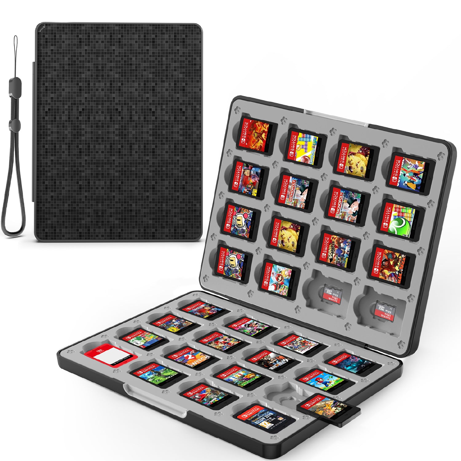 32 Pieces Gamecard Storage for Nintendo Switch 1 and 2 with Strap