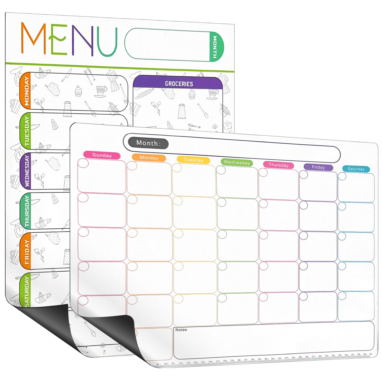 Garnen Reusable Monthly Calendar & Grocery Magnetic Dry Erase Board - 2 Pack