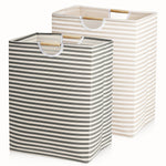 Garnen Laundry Basket Collapsible Laundry Hamper Foldable Bag, Wooden Handles Dirty Clothes Baskets Laundry Bin Organizer for Kids Baby Bathroom