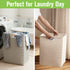 Garnen [2 Pack] Foldable Laundry Hamper Home Organization Bag with Wooden Handles - Gray and Beige