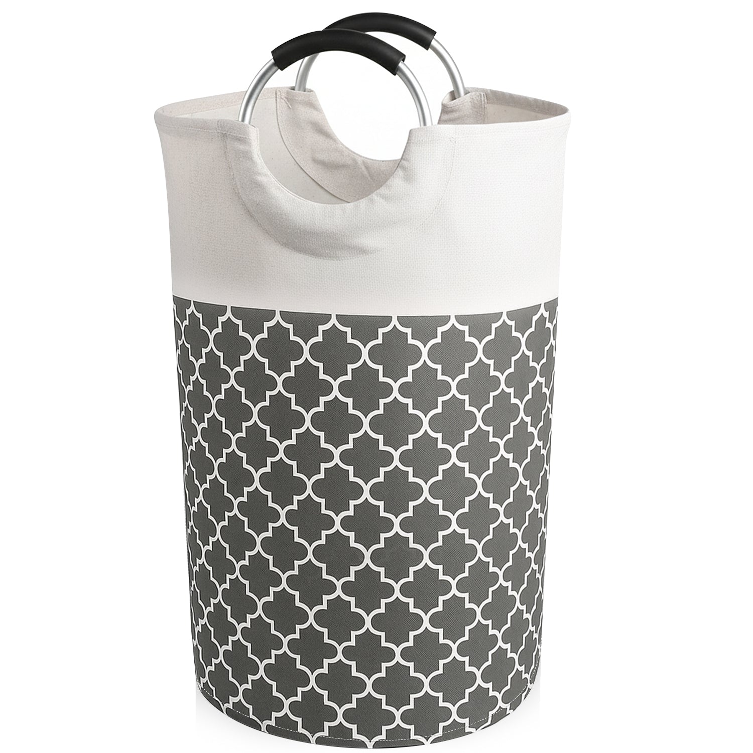 Garnen 70L Large Capacity Handheld Storage Bag, Foldable Laundry Hamper with Aluminum Handle - Gray & White