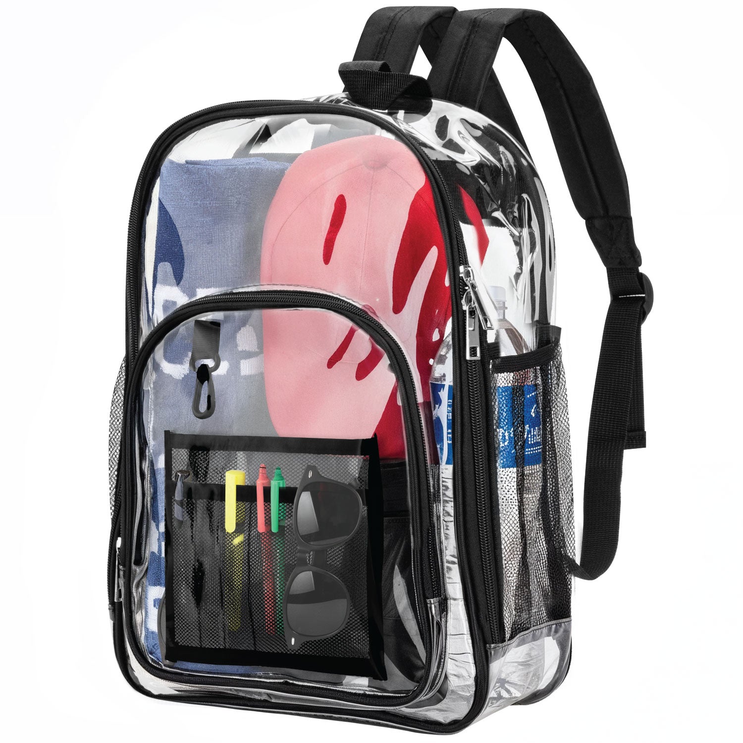 Garnen 17" Clear Backpack for Stadium Events School College Work, Transparent Bag with Zip Closure, Clear Stadium Backpack See Through Bag
