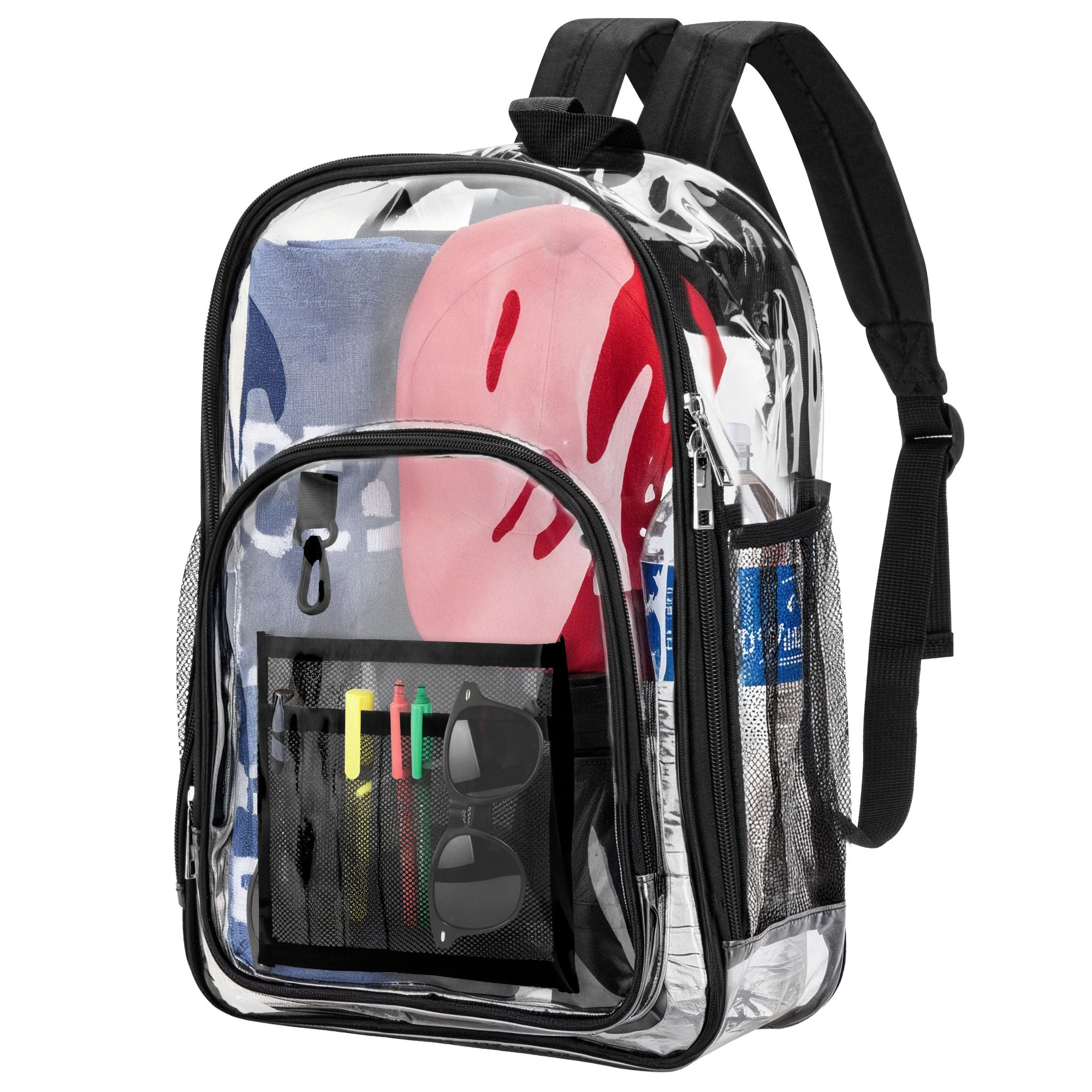 Garnen 17" Clear Backpack for Stadium Events School College Work, Transparent Bag with Zip Closure, Clear Stadium Backpack See Through Bag